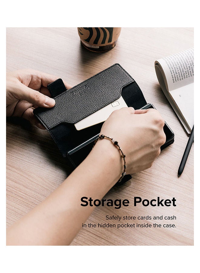 Ringke Folio Signature EZ Strap Plus Series Compatible With Galaxy Z Fold 4 Case Leather Handcrafted Artisan Wallet Cover With S Pen Holder And Strap Navy - Image 5