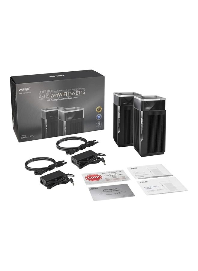 ASUS - ZenWiFi Pro AXE11000 Tri-Band WiFi 6E Mesh System (ET12 2PK) – Whole Home Coverage up to 6,000 sq. ft. and 6+ Rooms, Dual 2.5G Ports, 6GHz Band, AiMesh, Internet Black - Image 1