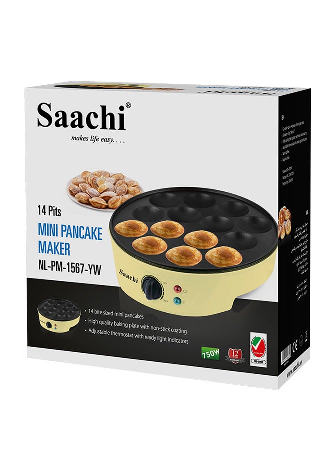 Saachi - 14 Pits Mini Pancake Maker 750.0 W NL-PM-1567-YW Yellow - Image 1