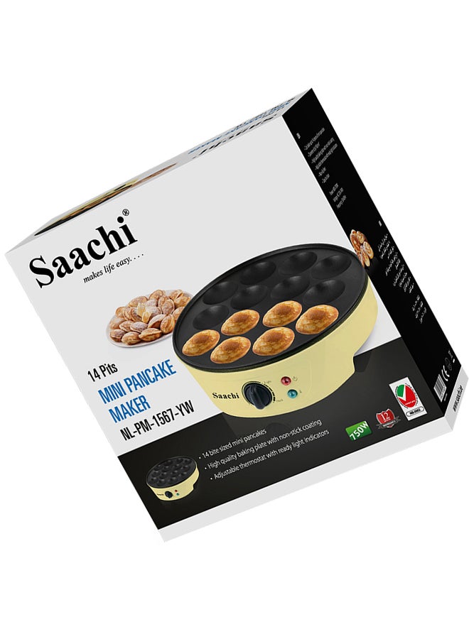 Saachi - 14 Pits Mini Pancake Maker 750.0 W NL-PM-1567-YW Yellow - Image 1