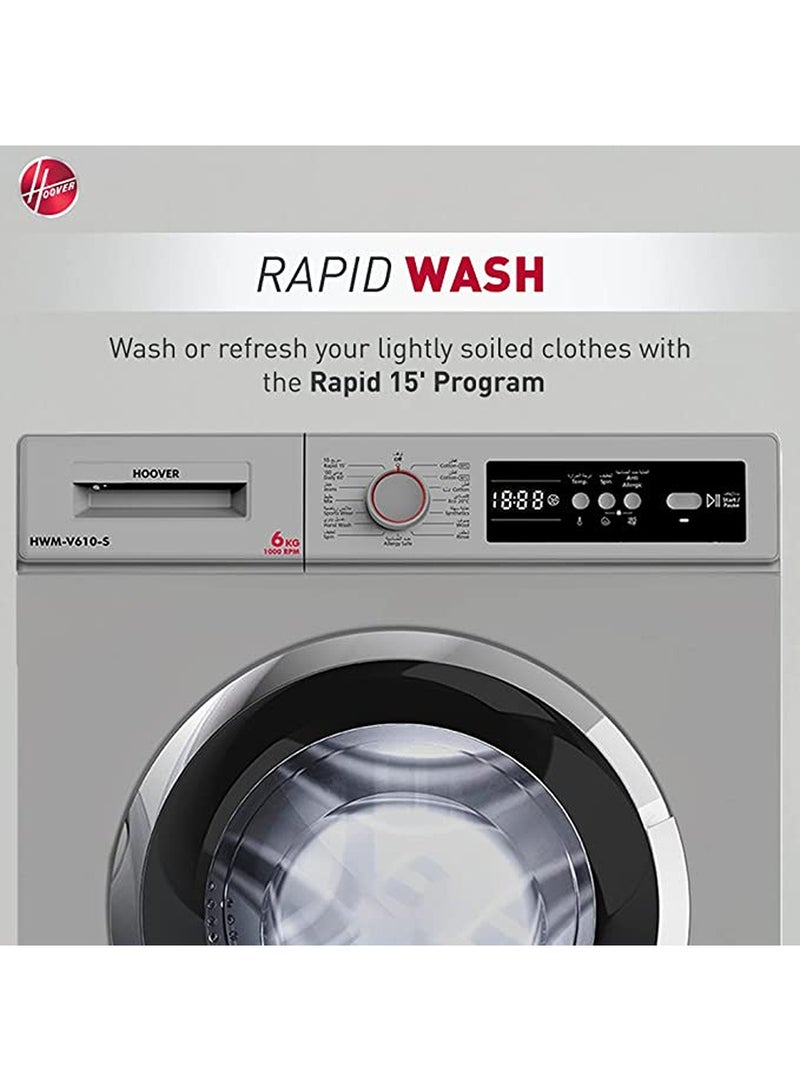 هوفر - غسالة أوتوماتيكية بالكامل ذات تحميل أمامي HWM-V610-S فضي - Image 1