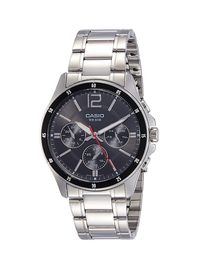 CASIO - Men's Water Resistant Satinless Steel Chronograph Watch MTP-1374D-1AVDF - 44 mm - Silver - Image 1