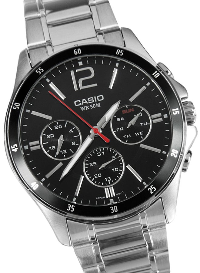 CASIO - Men's Water Resistant Satinless Steel Chronograph Watch MTP-1374D-1AVDF - 44 mm - Silver - Image 1