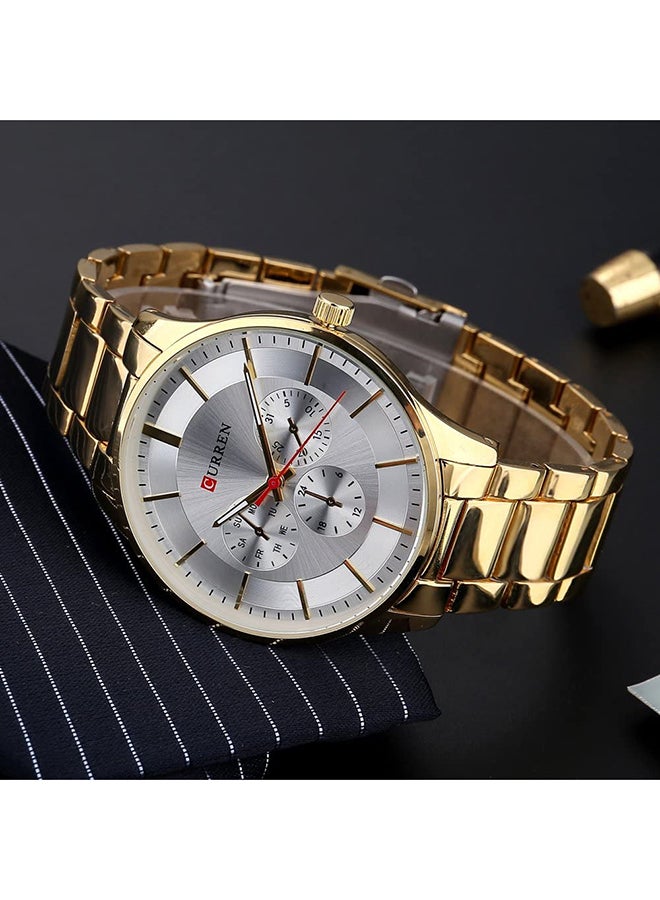 Men's Water Resistant Analog Wrist Watch 8282 - 41 mm -Gold