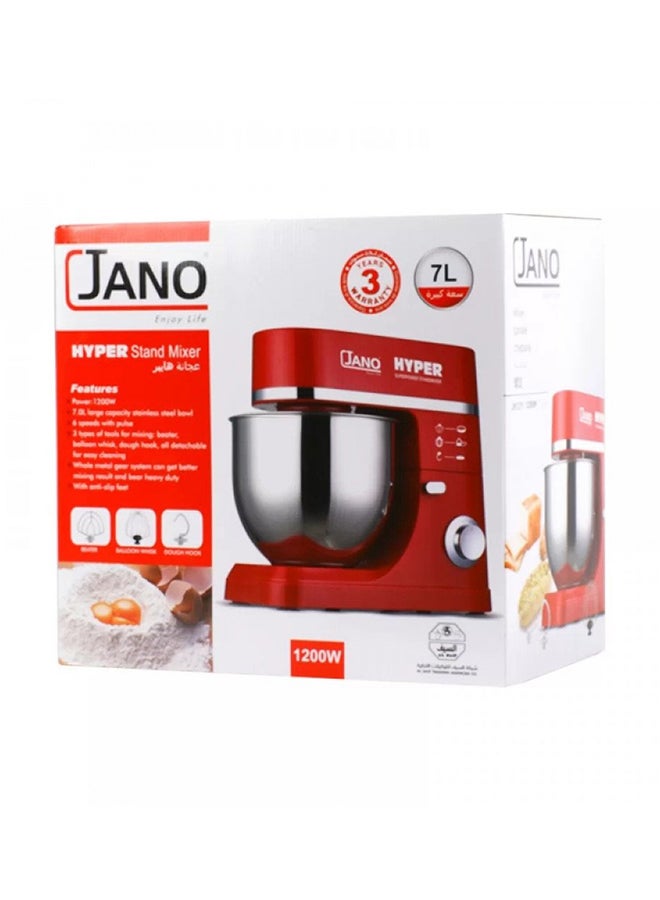 جانو خلاط بحامل هايبر 7.0 L 1200.0 W JN1211 أحمر/فضي - Image 3