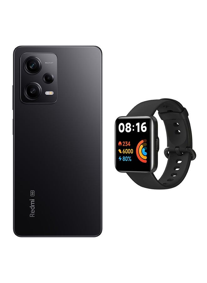 شاومي - Redmi Note 12 Pro 5G ثنائي الشريحة باللون الأسود الداكن وذاكرة وصول عشوائي سعة 8 جيجابايت وذاكرة تخزين سعة 256 جيجابايت - الإصدار العالمي مع Watch 2 Lite - Image 1