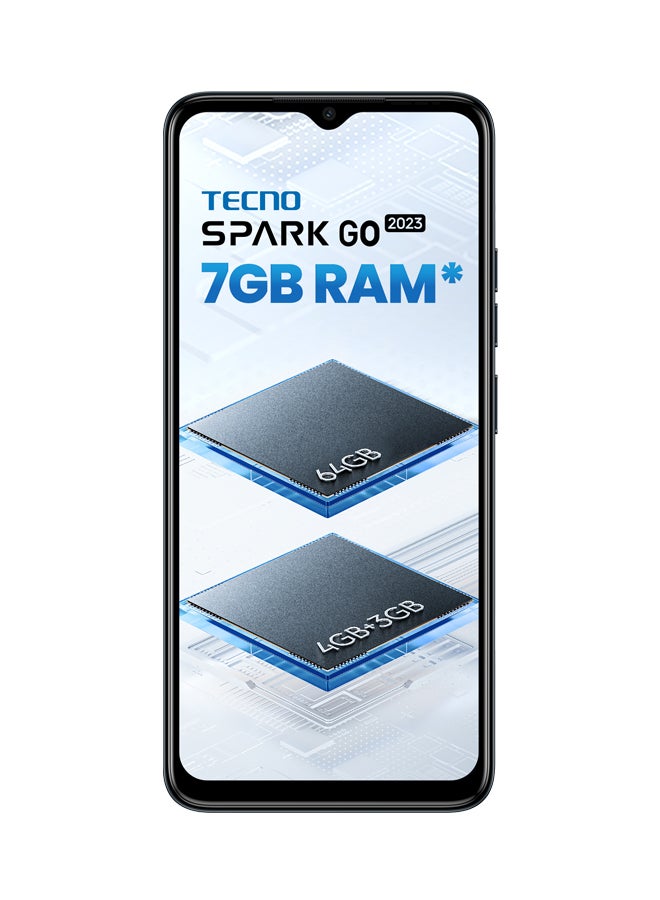تكنو - هاتف Spark Go 2023 ثنائي الشريحة باللون الأسود وذاكرة الوصول العشوائي (RAM) سعة 4 جيجابايت وذاكرة تخزين داخلية 64 جيجابايت ويدعم تقنية 4G LTE - إصدار الشرق الأوسط - Image 1