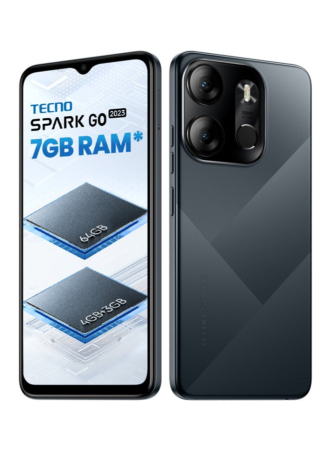 تكنو - هاتف Spark Go 2023 ثنائي الشريحة باللون الأسود وذاكرة الوصول العشوائي (RAM) سعة 4 جيجابايت وذاكرة تخزين داخلية 64 جيجابايت ويدعم تقنية 4G LTE - إصدار الشرق الأوسط - Image 1