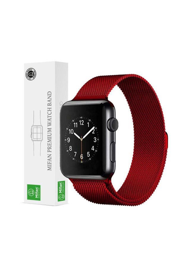 Mifan Stainless Steel Replacement Milanese Loop Bracelet For Apple Watch Series 1/2/3/4 42/44mm Red - Image 1