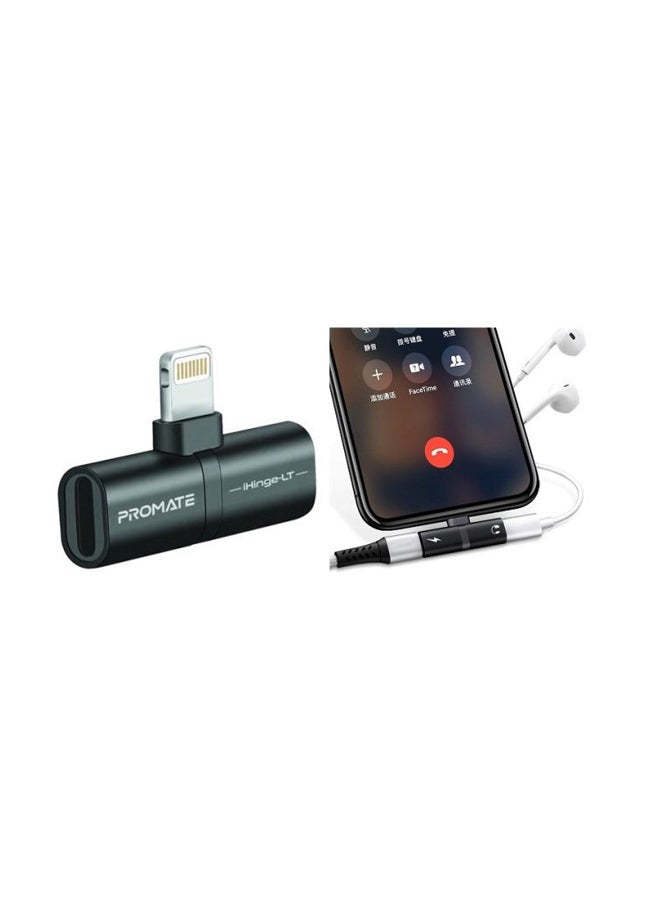 PROMATE - 2-in-1 Audio & Charging Adaptor With Lightning Connector Black - Image 1