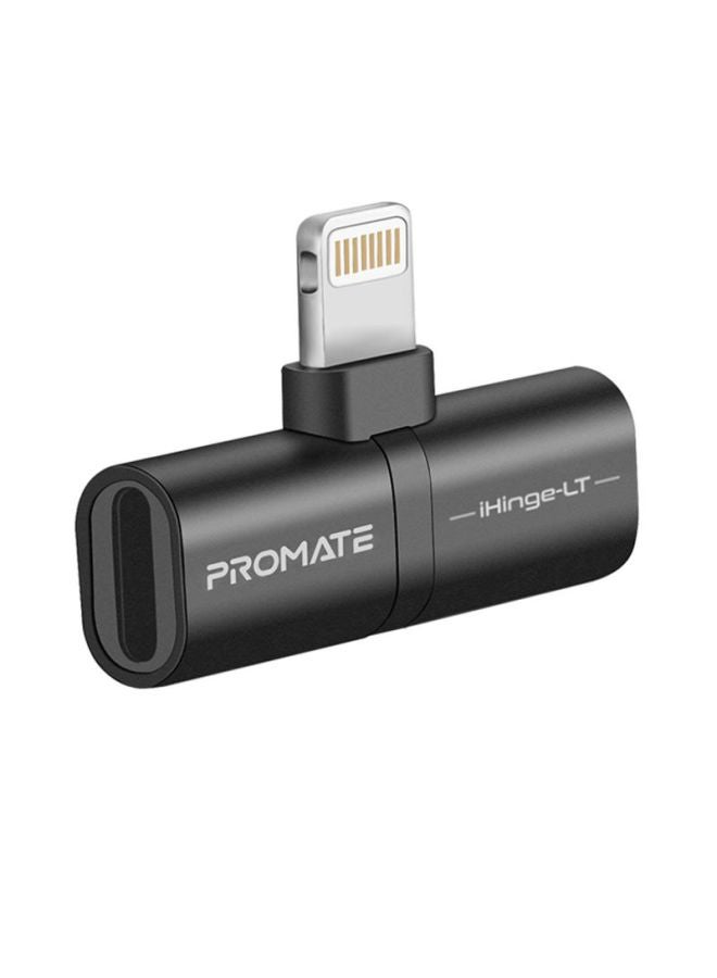 PROMATE - 2-in-1 Audio & Charging Adaptor With Lightning Connector Black - Image 1