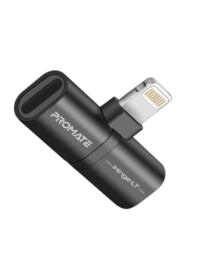 PROMATE - 2-in-1 Audio & Charging Adaptor With Lightning Connector Black - Image 1