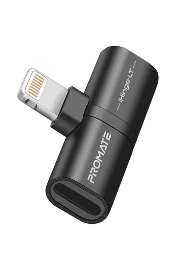 PROMATE - 2-in-1 Audio & Charging Adaptor With Lightning Connector Black - Image 1