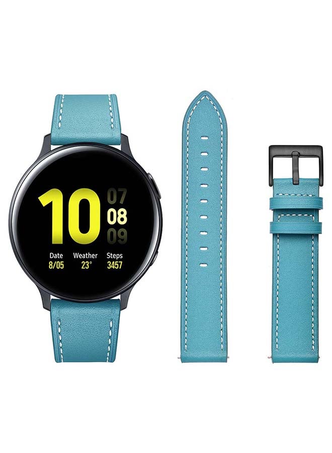 Perfii Genuine Leather Replacement Band 20mm For Samsung Active 2 40/44mm Supreme Style Blue - Image 1