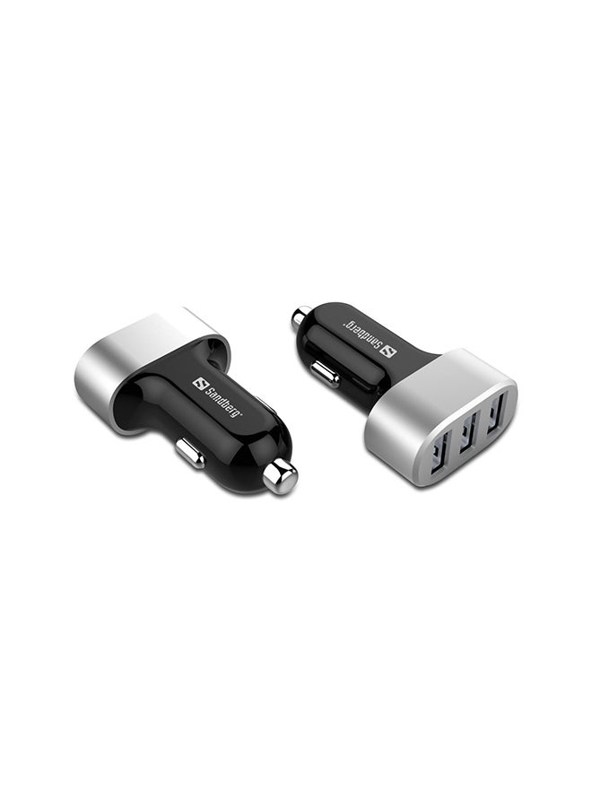ساندبرغ شاحن سيارة متعدد مزود بثلاثة منافذ USB 7.2A أسود/فضي  - Image 1