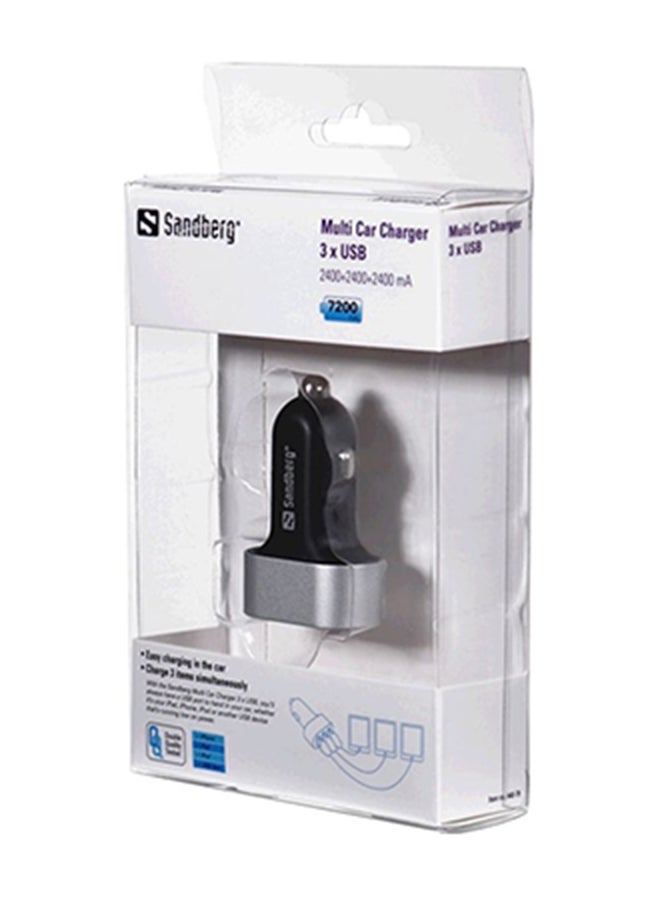 ساندبرغ شاحن سيارة متعدد مزود بثلاثة منافذ USB 7.2A أسود/فضي  - Image 5