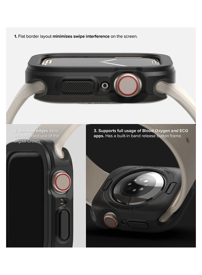 Ringke Air Sports Compatible With Apple Watch 7 45mm Case Thin Soft Flexible Rugged TPU Raised Bezel Frame Protective Button Cover Black - Image 4