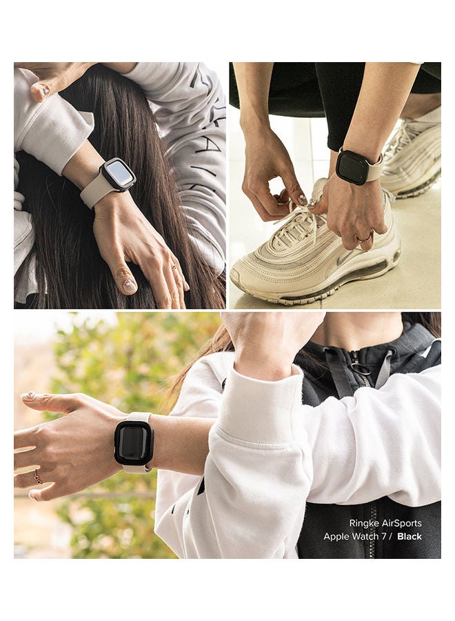 Ringke Air Sports Compatible With Apple Watch 7 45mm Case Thin Soft Flexible Rugged TPU Raised Bezel Frame Protective Button Cover Black - Image 5