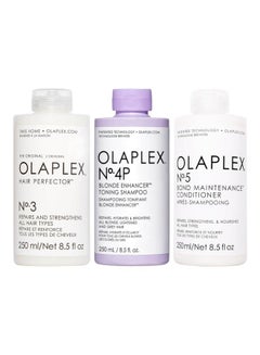 Olaplex No.3 Hair Perfector 250ml, No4P Toning Shampoo 250ml and No.5 Bond Conditioner 250ml Bundles 600ml  - Image 1