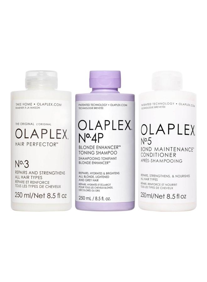 Olaplex No.3 Hair Perfector 250ml, No4P Toning Shampoo 250ml and No.5 Bond Conditioner 250ml Bundles 600ml  - Image 1