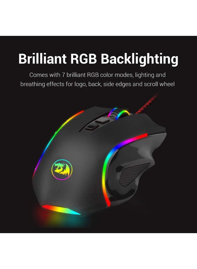 ريدراجون - ماوس الألعاب Redragon M602 NEMEANLION USB بدقة 3000 نقطة في البوصة للكمبيوتر الشخصي، 7 أزرار، إضاءة خلفية LED بـ 7 ألوان - Image 1