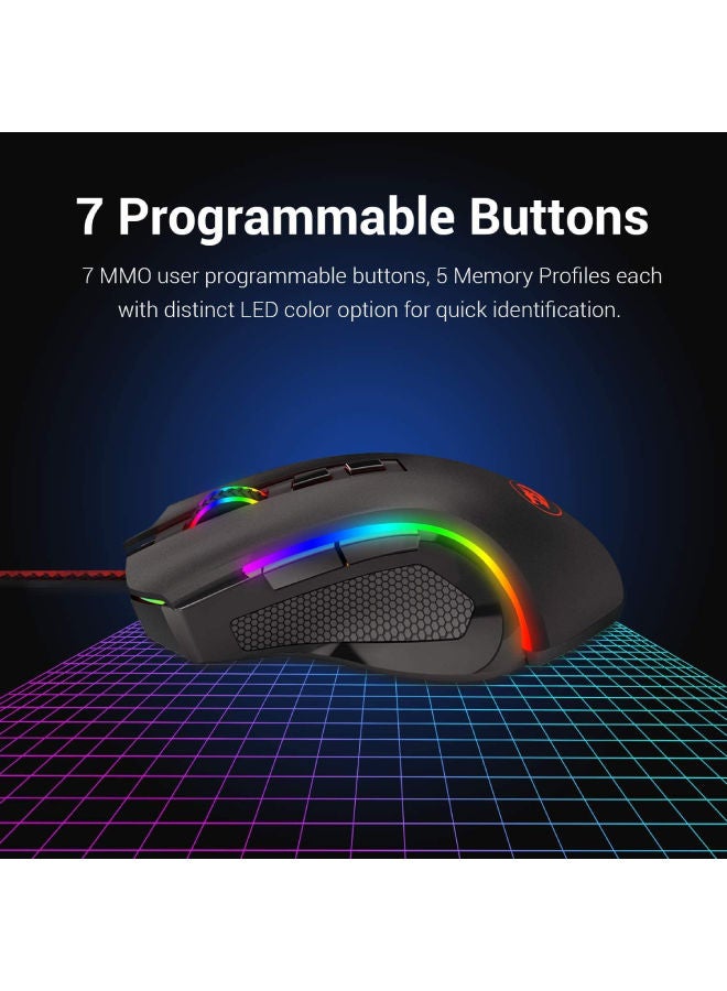 ريدراجون - ماوس الألعاب Redragon M602 NEMEANLION USB بدقة 3000 نقطة في البوصة للكمبيوتر الشخصي، 7 أزرار، إضاءة خلفية LED بـ 7 ألوان - Image 1