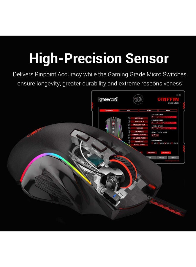 ريدراجون - ماوس الألعاب Redragon M602 NEMEANLION USB بدقة 3000 نقطة في البوصة للكمبيوتر الشخصي، 7 أزرار، إضاءة خلفية LED بـ 7 ألوان - Image 1