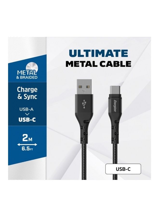 Energizer Ultimate Metal Braided USB-A To Type-C Cable, Compatible With Quick Charge, High-Twist Resistance, Fast Charging Cable, 2M Black - Image 2