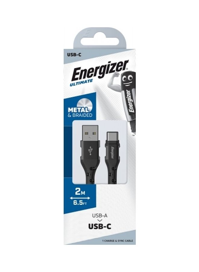 Energizer Ultimate Metal Braided USB-A To Type-C Cable, Compatible With Quick Charge, High-Twist Resistance, Fast Charging Cable, 2M Black - Image 3
