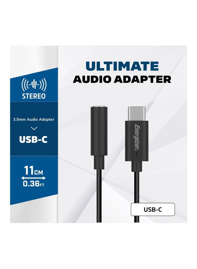Energizer Ultimate AUX (3.5mm Jack) to USB-C Audio adapter - 11cm Black - Image 2