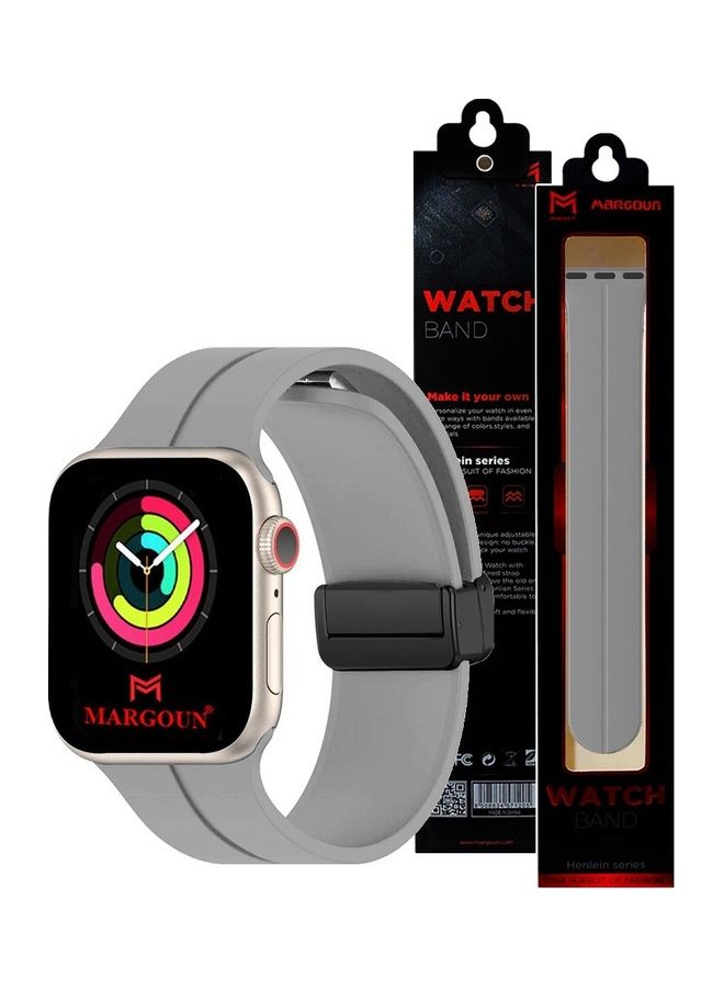 MARGOUN Apple Watch Wrist Band 42mm 44mm 45mm 49mm Magnetic D Buckle Silicone Sport Strap Replacement Grey - Image 1
