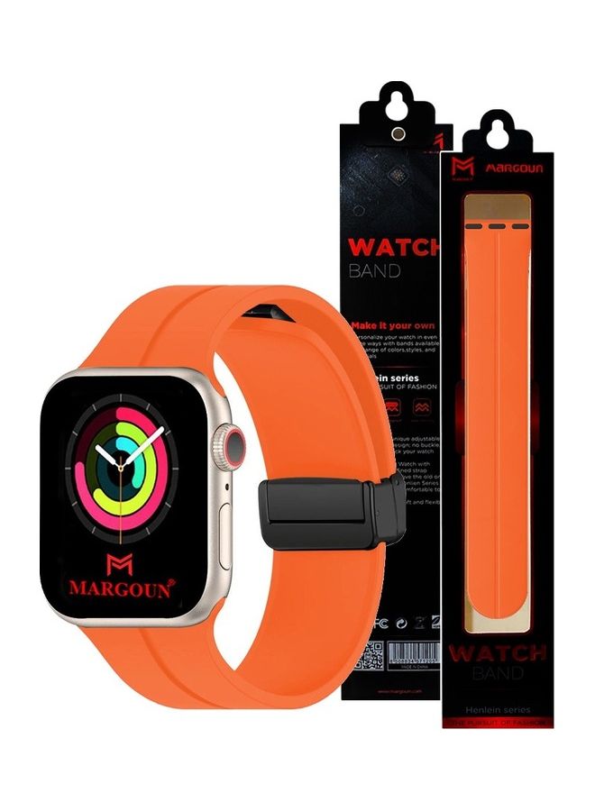 MARGOUN Apple Watch Wrist Band 42mm 44mm 45mm 49mm Magnetic D Buckle Silicone Sport Strap Replacement Orange - Image 1