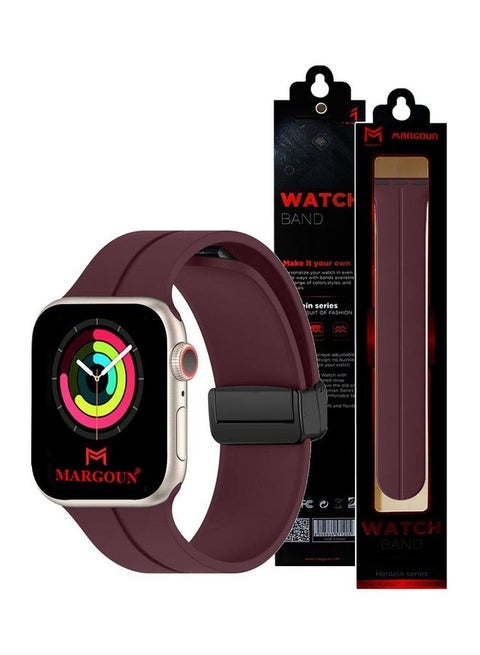 Apple Watch Band 42mm 44mm 45mm 49mm Magnetic Band D-Buckle Silicone Sport Strap Replacement Wrist Band Maron