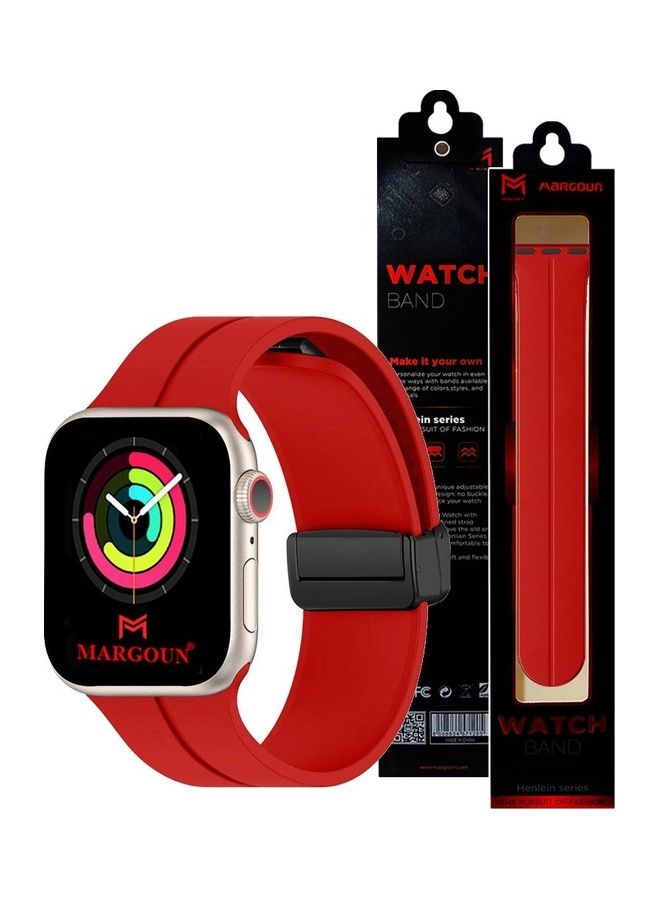 MARGOUN Apple Watch Band 42mm 44mm 45mm 49mm Magnetic Band D-buckle Silicone Sport Strap Replacement Wrist Band Red - Image 1
