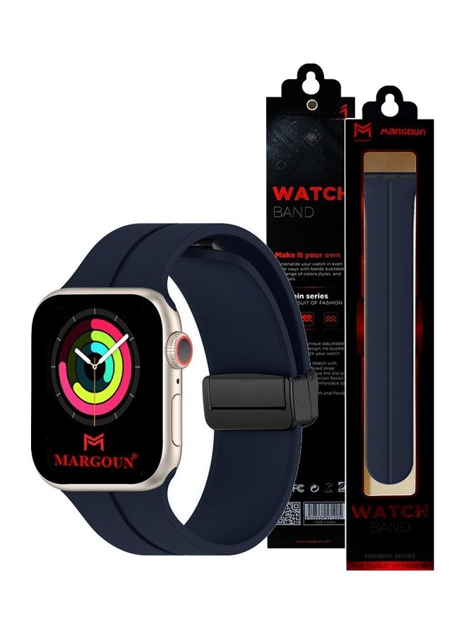 MARGOUN - Apple Watch Band 42mm 44mm 45mm 49mm Magnetic Band D-Buckle Silicone Sport Strap Replacement Wrist Band Deep Blue - Image 1
