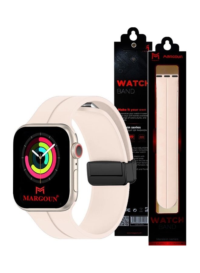 مارجون Apple Watch Wrist Band 42mm 44mm 45mm 49mm Magnetic D Buckle Silicone Sport Strap Replacement Sand Pink  - Image 1