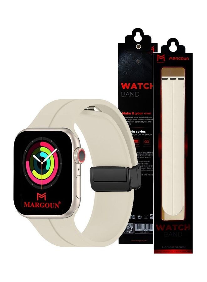 MARGOUN Apple Watch Band 42mm 44mm 45mm 49mm Magnetic Band D-Buckle Silicone Sport Strap Replacement Wrist Band Sand White - Image 1