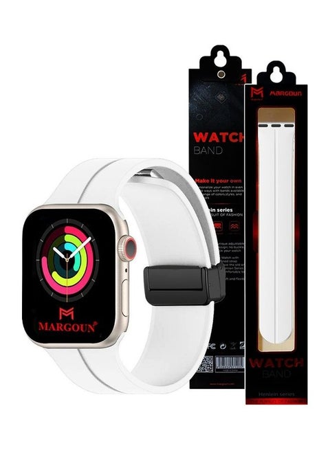 Apple Watch Band 42mm 44mm 45mm 49mm Magnetic Band D-Buckle Silicone Sport Strap Replacement Wrist Band White