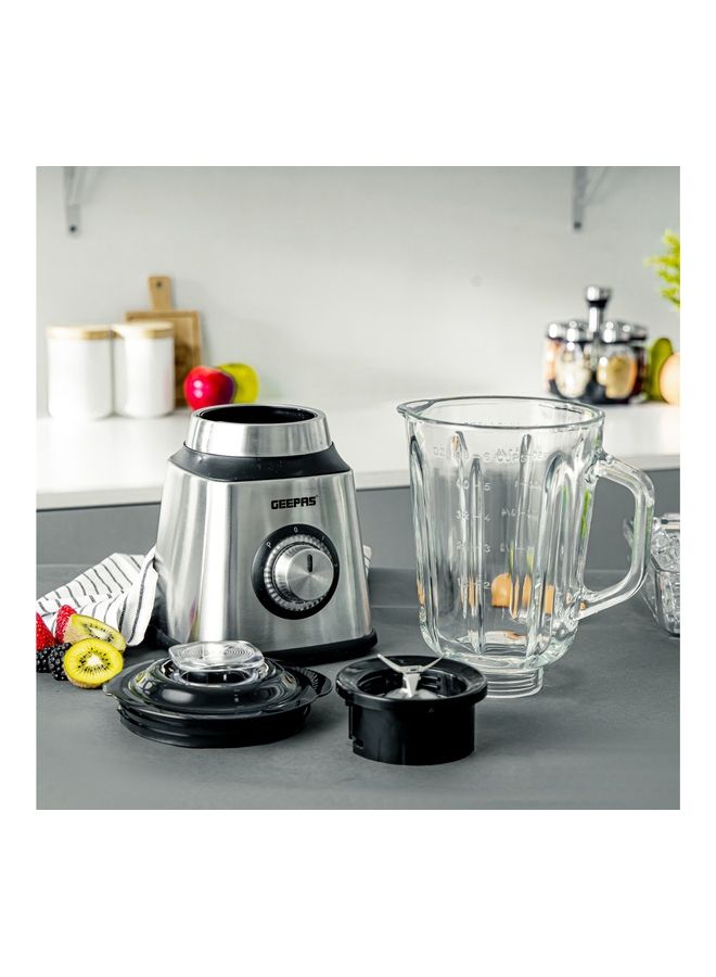 GEEPAS Stainless Steel Blender, Powerful Motor and Sharp Blade Transparent Glass Jars with Stainless Steel Blades 1.5 L Jar and Grinder Attachment 1500 ml 600 W GSB44076UK Black and Silver - Image 3