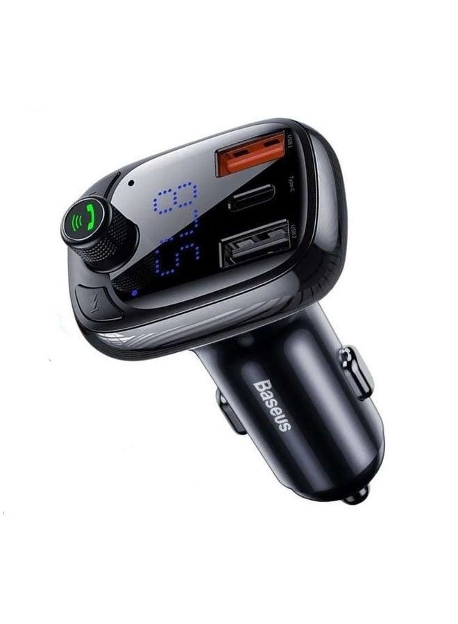 Baseus - Bluetooth 5.0 Adapter For Car Wireless FM Radio Transmitter Handsfree Calling And Audio Receiver MP3 Music Player QC3.0 Type-C PD USB Charger Support USB Drive Black - Image 1