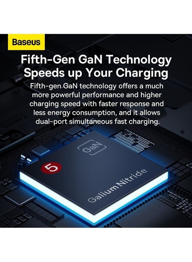 Baseus USB C Charger, 65W 2 Port Flat USB Wall Charger PD 3.0, Ultra-Slim GaN5 Pro Charger UK/EU/US Adapter Plug for MacBook, iPhone 15/14/13/12/11/Pro Max/XS/XR, Samsung, iPad, Steam Deck with Charging Cable Black  - Image 4