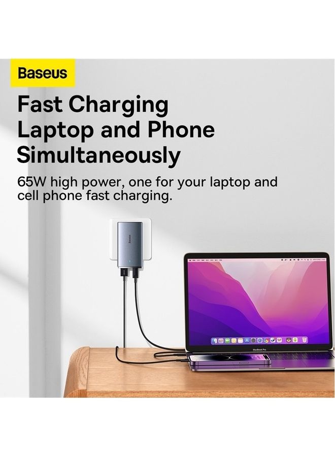 Baseus USB C Charger, 65W 2 Port Flat USB Wall Charger PD 3.0, Ultra-Slim GaN5 Pro Charger UK/EU/US Adapter Plug for MacBook, iPhone 15/14/13/12/11/Pro Max/XS/XR, Samsung, iPad, Steam Deck with Charging Cable Black  - Image 5