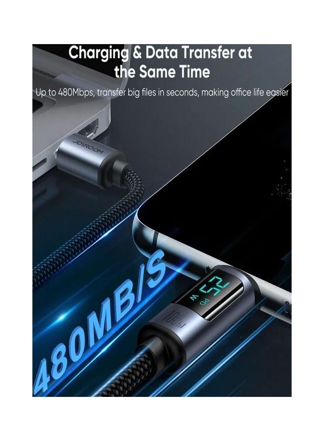 JOYROOM - 100W Usb C To Usb C Digital Display Cable Fast Charging Data Transfer Power Delivery For Samsung S21 Plus Huawei P30 Black - Image 1