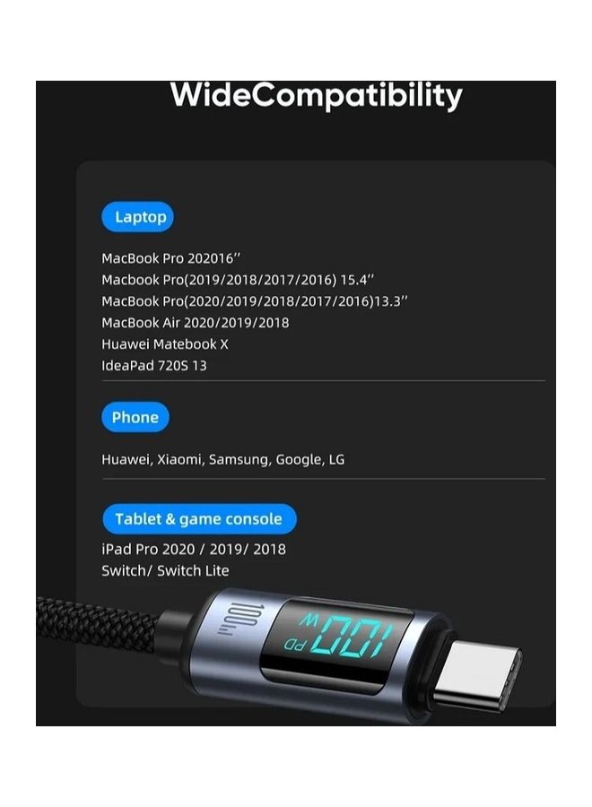 JOYROOM - 100W Usb C To Usb C Digital Display Cable Fast Charging Data Transfer Power Delivery For Samsung S21 Plus Huawei P30 Black - Image 1