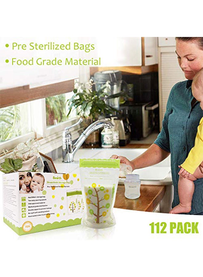112 Piece Baby Self-standing Bottom Design Breast Milk Storage Bags With Double Zipper, 250 ml 