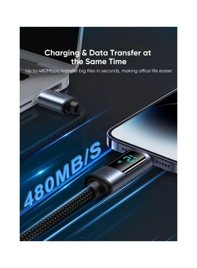 جوي روم - كابل شحن سريع 2.4 أمبير من USB إلى Lightning بشاشة رقمية عالية الكثافة وشحن سريع متوافق مع هاتف Iphone 14 13 12 11 Pro Max Mini Xs X 8 7 6 5 Se Ipad 1.2 متر - Image 1
