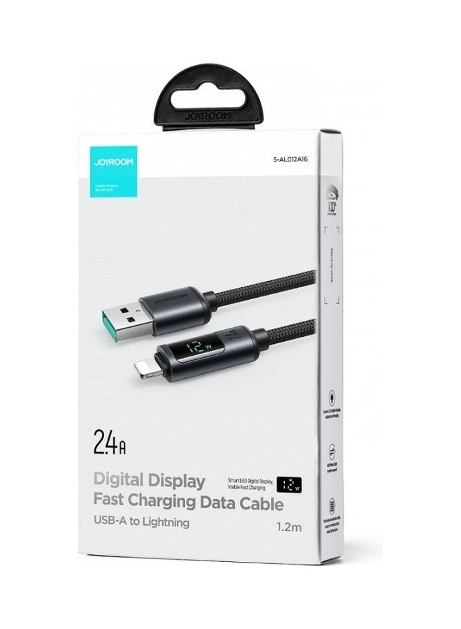 جوي روم - كابل شحن سريع 2.4 أمبير من USB إلى Lightning بشاشة رقمية عالية الكثافة وشحن سريع متوافق مع هاتف Iphone 14 13 12 11 Pro Max Mini Xs X 8 7 6 5 Se Ipad 1.2 متر - Image 1