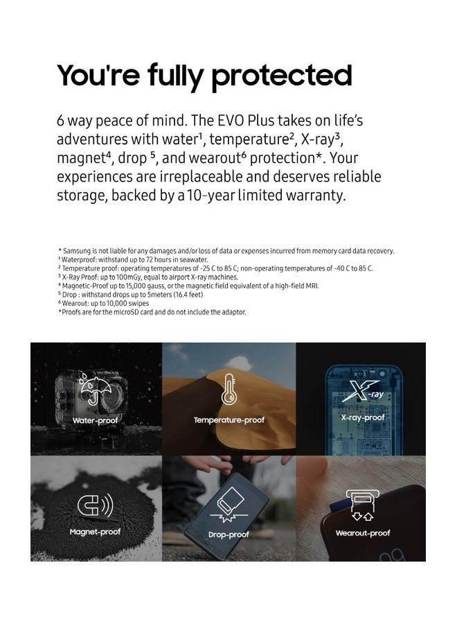 سامسونج - SAMSUNG EVO بلس مع محول SD 64 جيجابايت Micro SDXC بسرعة تصل إلى 100 ميجابايت / ثانية توسيع التخزين لأجهزة الألعاب وأجهزة الكمبيوتر اللوحية والهواتف الذكية التي تعمل بنظام Android بطاقة الذاكرة. 64.0 GB - Image 1