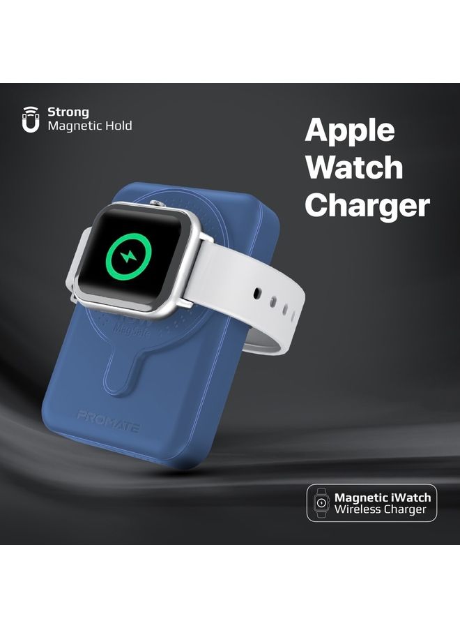 PROMATE - 10000 mAh 10000mAh Magnetic Wireless Power Bank, Dual 15W MagSafe Portable Charger with 3W Apple Watch Charging Pad and 20W USB-C Power Delivery, PowerMag-Duo Blue - Image 1