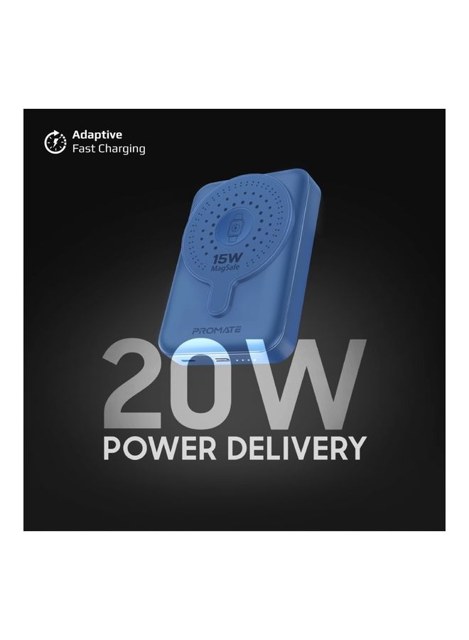 PROMATE - 10000 mAh 10000mAh Magnetic Wireless Power Bank, Dual 15W MagSafe Portable Charger with 3W Apple Watch Charging Pad and 20W USB-C Power Delivery, PowerMag-Duo Blue - Image 1